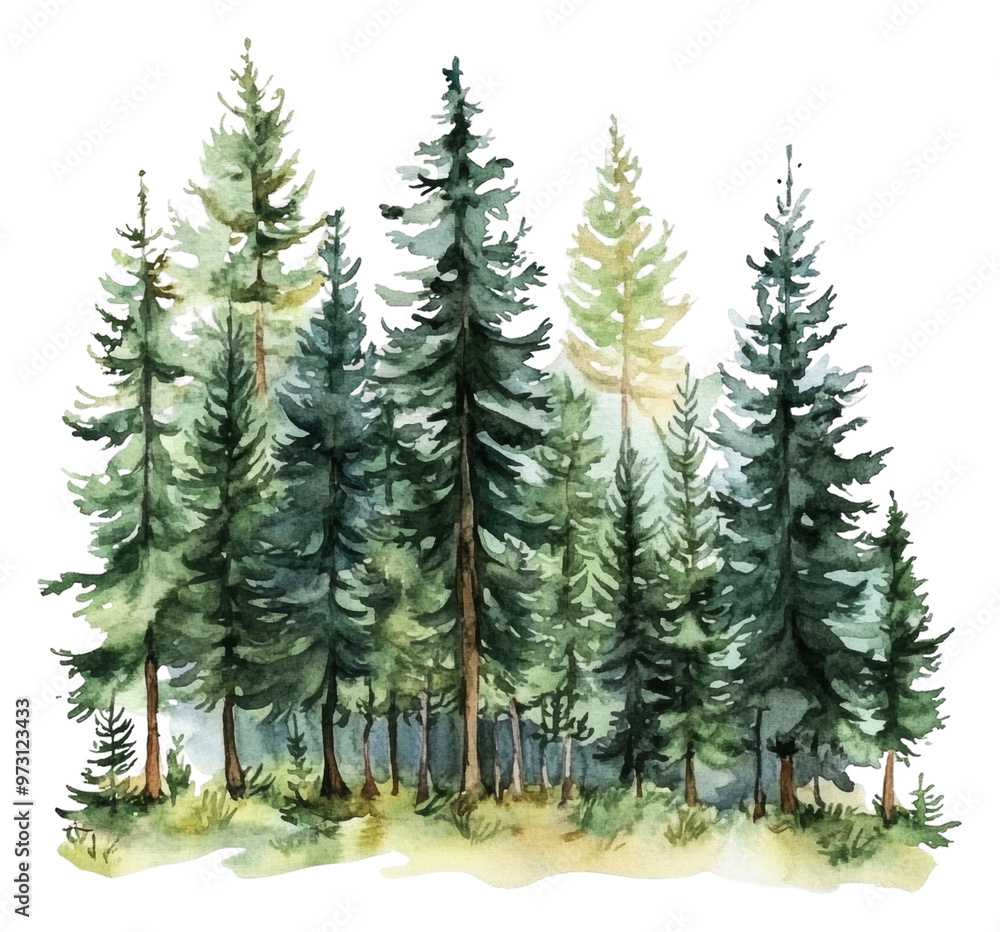 Obraz premium PNG Lush green forest with tall trees in soft light
