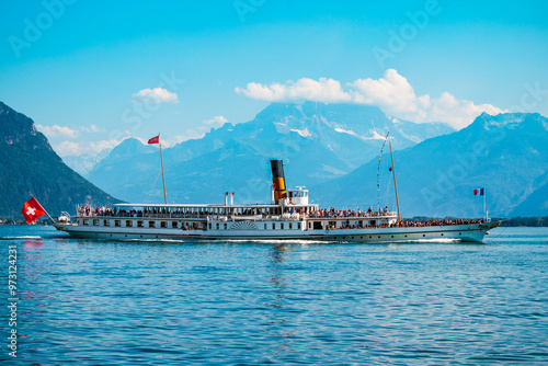 Retro boat on Lake Geneva