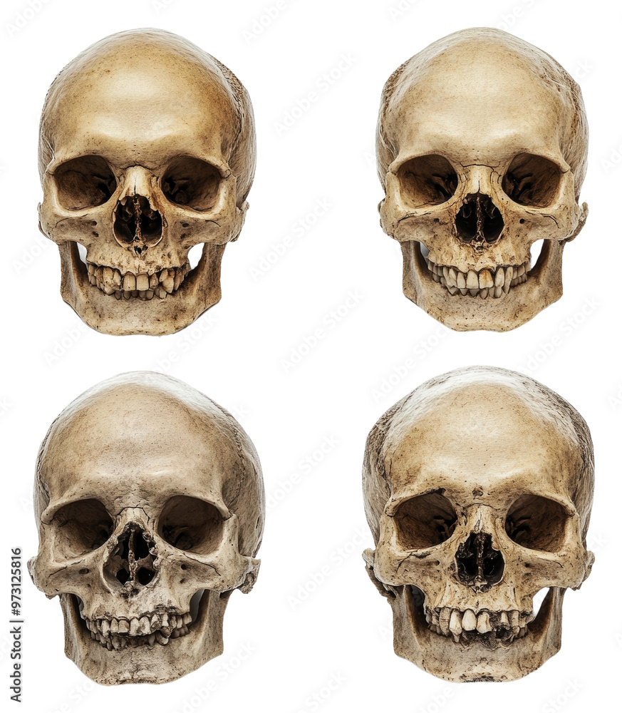 PNG Multiple angle view of human skulls PNG Multiple angle view of human skulls