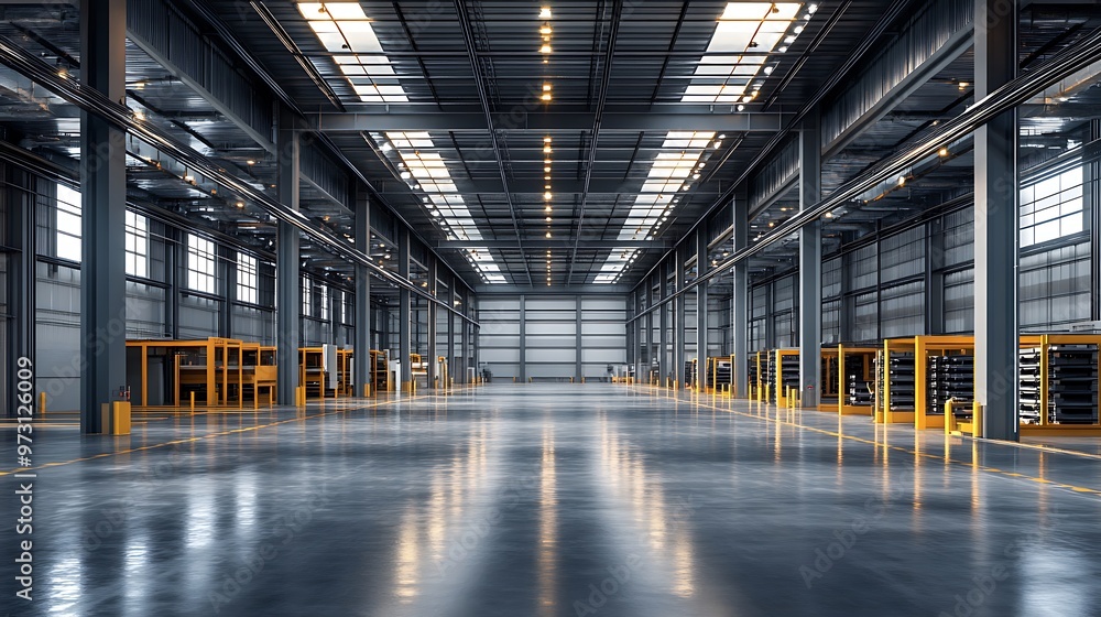 Obraz premium A modern, high-standard factory with a bright, open space and detailed equipment visible, with sharp image clarity and natural lighting