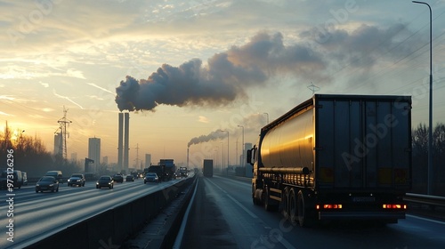 A photo showing an industrial truck releasing exhaust fumes inside, highlighting industrial pollution and environmental impact.