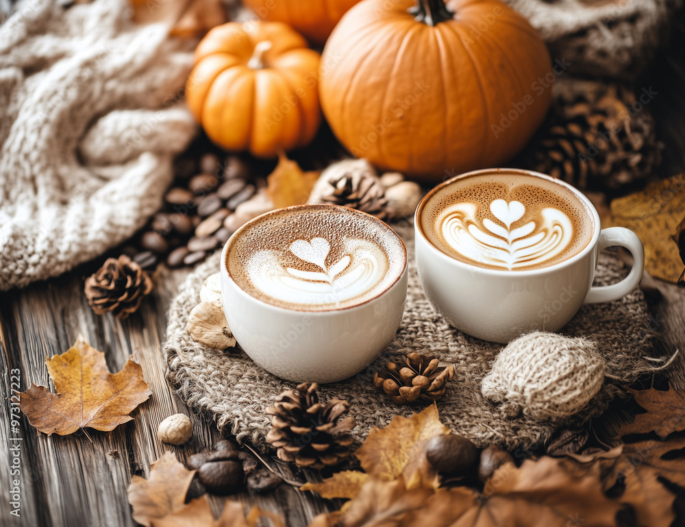 A cozy scene of warm beverages and autumn decorations, using Pumpkin Orange, Creamy White, and Espresso Brown. Capturing the essence of fall with a comforting and inviting atmosphere. A cozy scene of warm beverages and autumn decorations, using Pumpkin Orange, Creamy White, and Espresso Brown. Capturing the essence of fall with a comforting and inviting atmosphere.