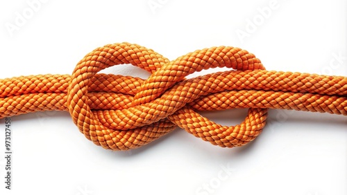 Double rope climbing knot in orange color isolated on white background, arancione, inglese, corda, isolato, nodo photo