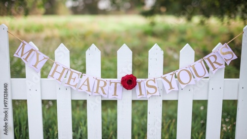 Charming Outdoor Scene with 'MY HEART IS YOURS' Banner