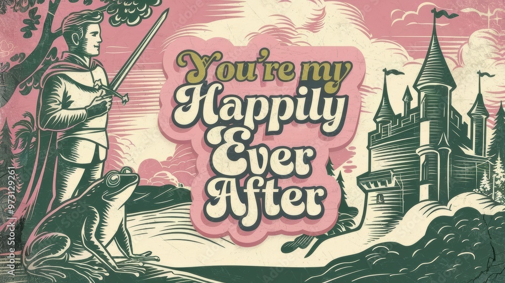 Obraz premium Fairytale Illustration Featuring Quote: You're my Happily Ever After