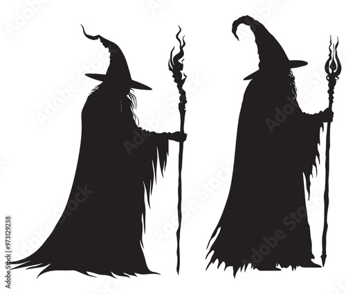 Silhouette wizard with wand black color