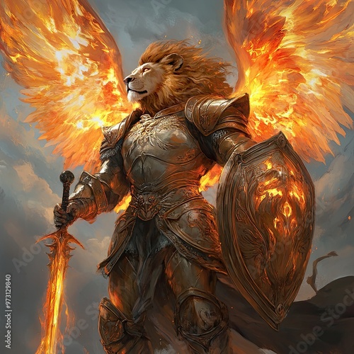 Majestic Lion Knight with Fiery Wings