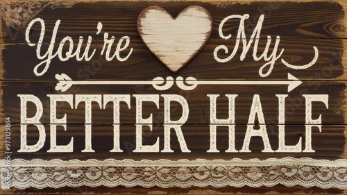 Wooden Sign with Heart: 'You're My Better Half' Quote
