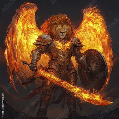 Majestic Lion Warrior with Fiery Wings