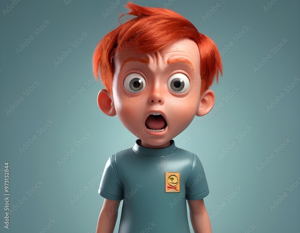 A surprised young boy with red hair and wide eyes expressing shock, fear. disbelief A surprised young boy with red hair and wide eyes expressing shock, fear. disbelief