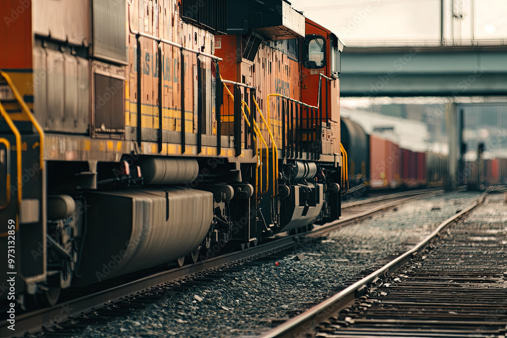Cargo train moving through an industrial area Cargo train moving through an industrial area