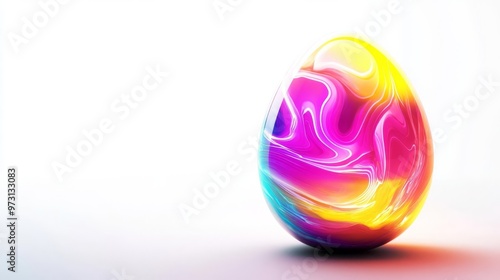 Colorful abstract egg with vibrant swirls, isolated on a white background, showcasing vivid hues and artistic design, perfect for creative projects.