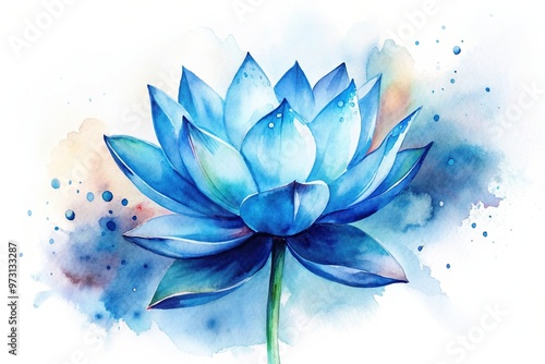 Blue lotus flower painted in watercolor, blue lotus, artistic, watercolor, painting, serene photo