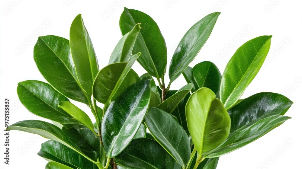 Obraz premium A close-up of lush green leaves from a houseplant, showcasing their vibrant color and texture.