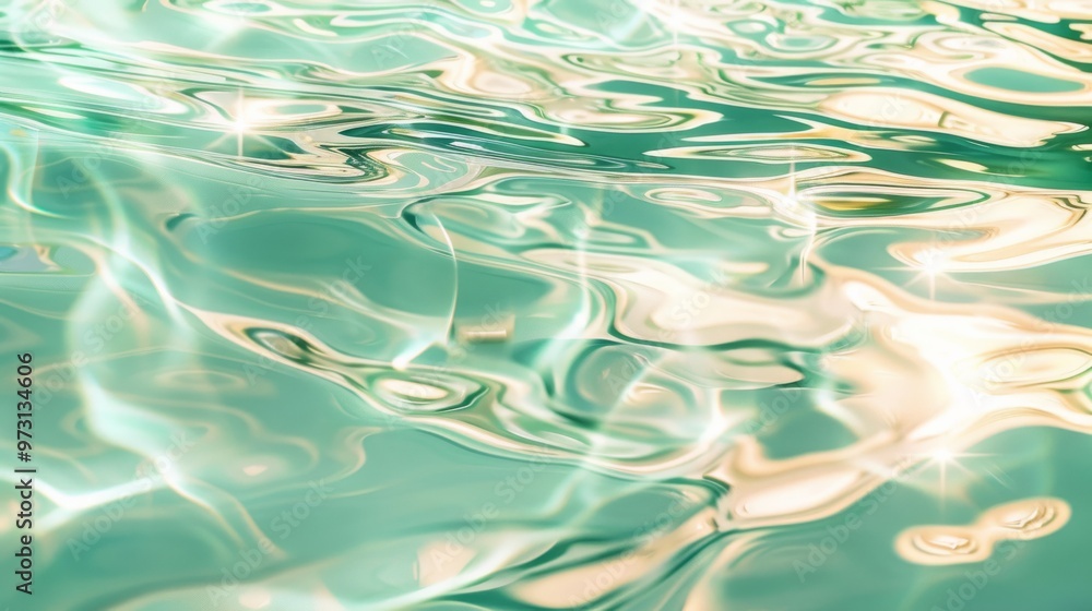 Gentle mint waves reflecting sunlight in an abstract summer view Close-up photo with clean background Gentle mint waves reflecting sunlight in an abstract summer view Close-up photo with clean background