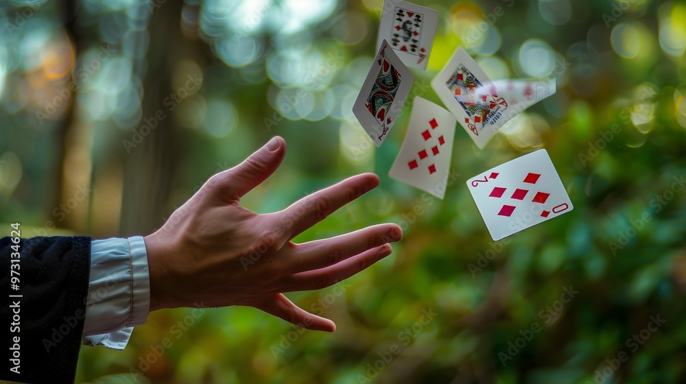 Card Trick in Action: A magician's hand performing a card trick, with ...