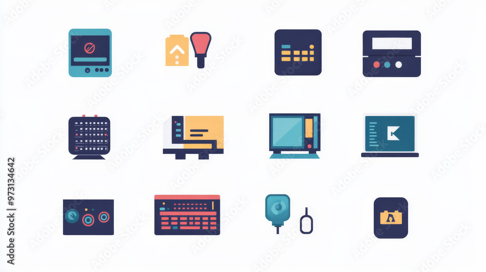 Computer system upgrade icons collection, download process vector. Computer system upgrade icons collection, download process vector.