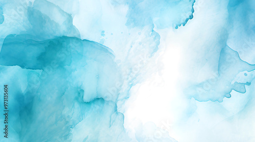 Watercolor in shades of blue creates a serene, flowing background with transparent areas