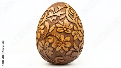 Intricately carved wooden egg with floral designs, showcasing exquisite craftsmanship and perfect for decorative purposes or unique gifts.