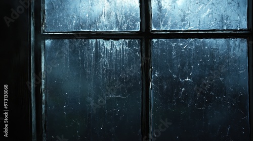 Melancholic Interior: Raindrops on Cracked Windowpane
