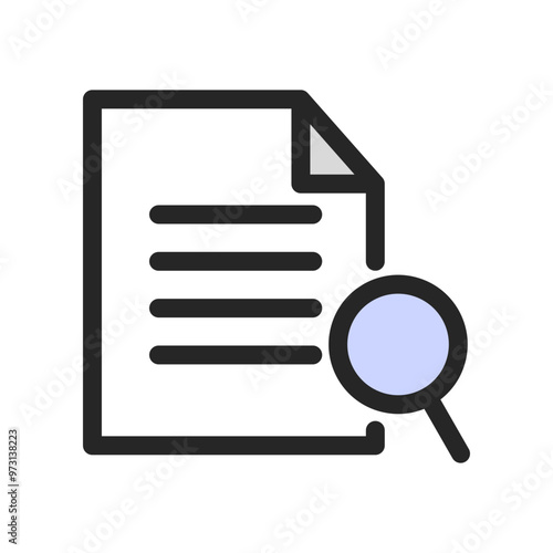Document report with magnifier icon. Research, analysis, archive, organization, storage concepts. Flat vector design isolated illustration.