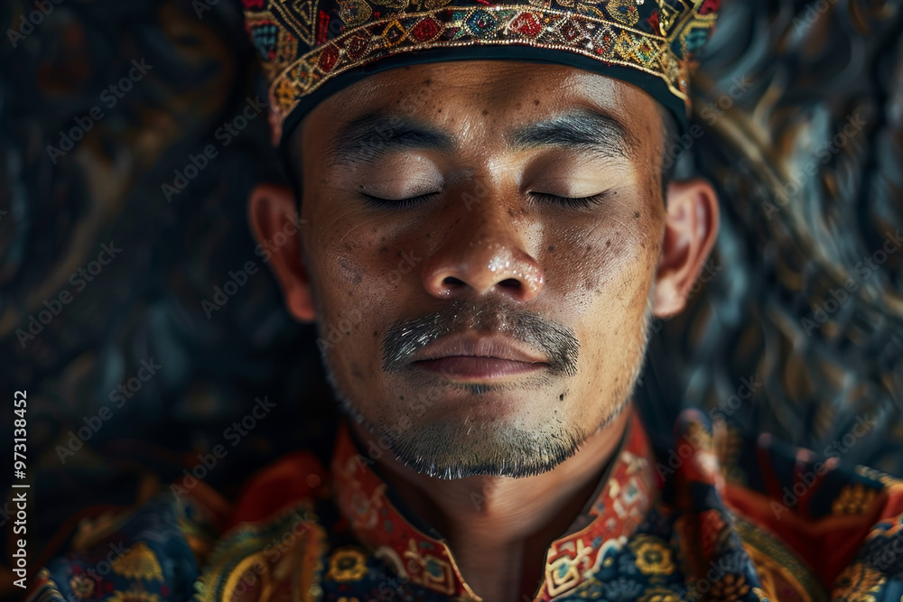 A man with a beard and a crown on his head is sleeping A man with a beard and a crown on his head is sleeping