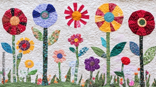 Colorful Fabric Flower Garden Quilt