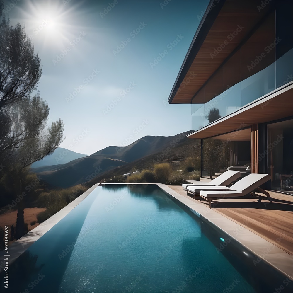 Fototapeta premium Casa de lujo con piscina en las montañas