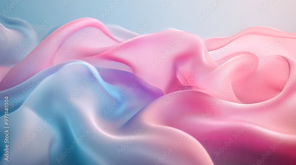 A beautiful 3D picture of pink and blue fabric. The fabric is in layers and it looks like it's moving on a calm blue background. A beautiful 3D picture of pink and blue fabric. The fabric is in layers and it looks like it's moving on a calm blue background.