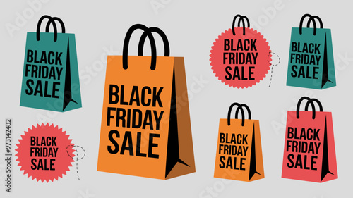 Black Friday Sale Shopping Bag and Tag Set Design
