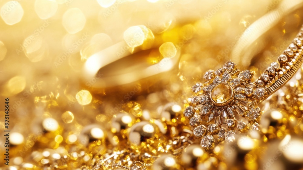 Elegant Gold Jewelry Display with Sparkling Gems Elegant Gold Jewelry Display with Sparkling Gems