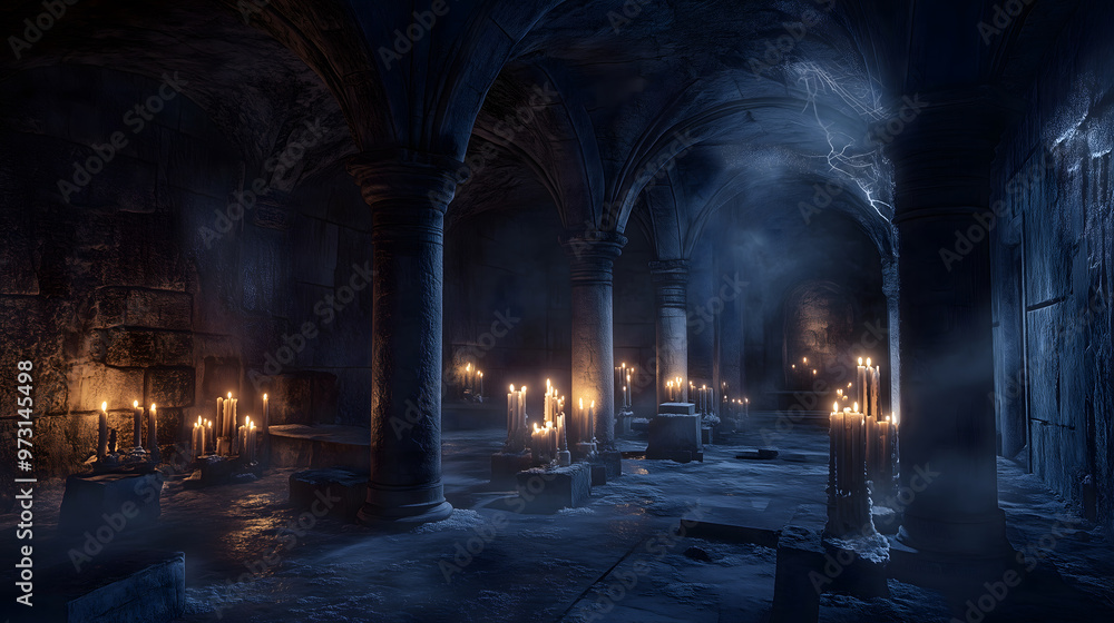 Haunting Gothic Crypt with Moonlight and Mist Haunting Gothic Crypt with Moonlight and Mist