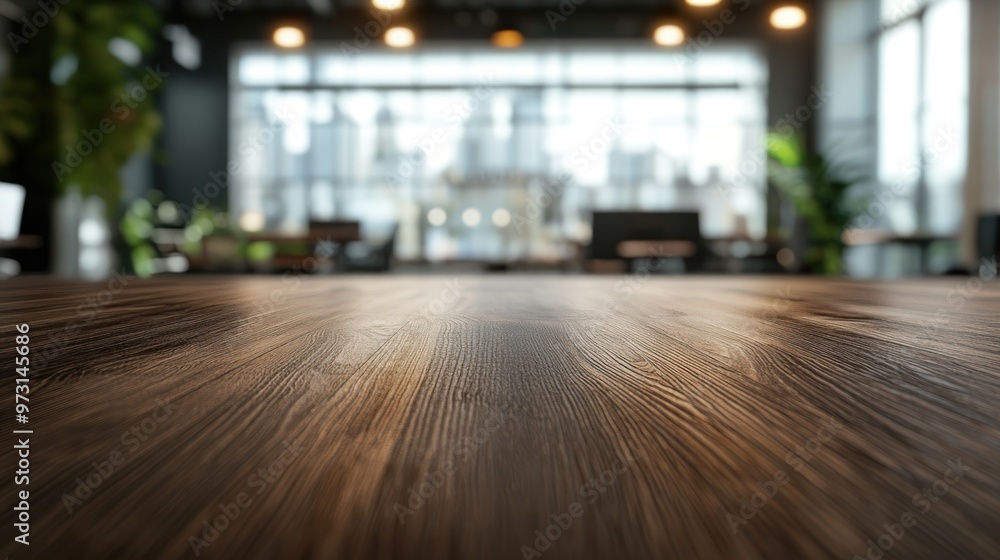 custom made wallpaper toronto digitalA close-up view of a wooden table in a modern, well-lit office space.