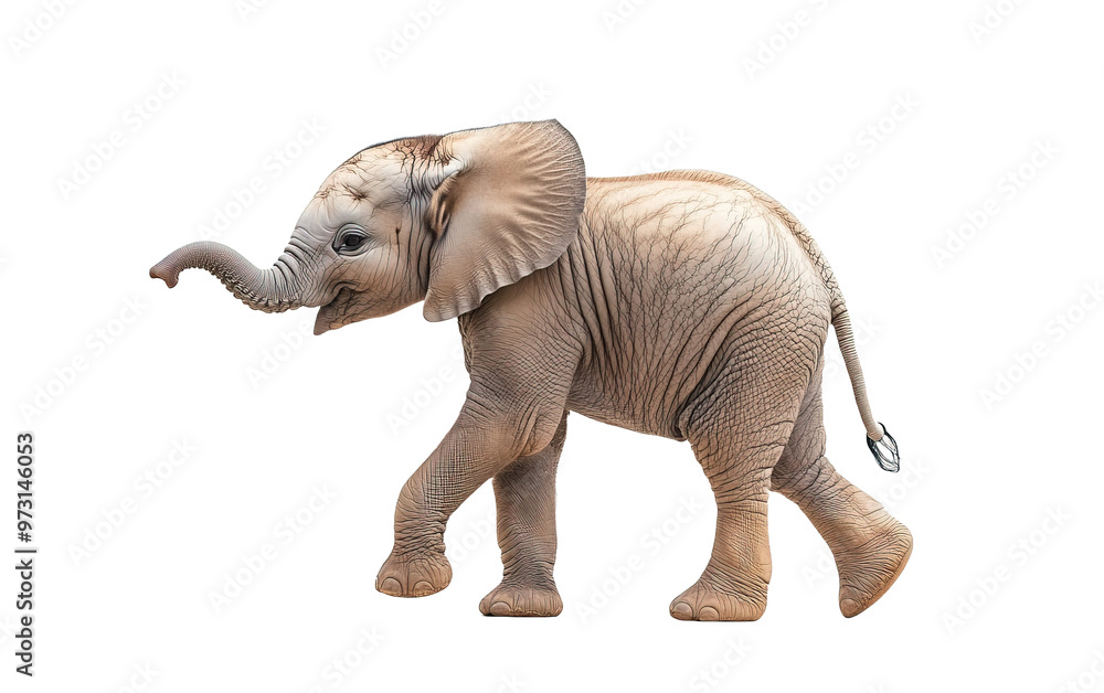 Fototapeta premium Adorable baby elephant walking isolated on white or transparent background