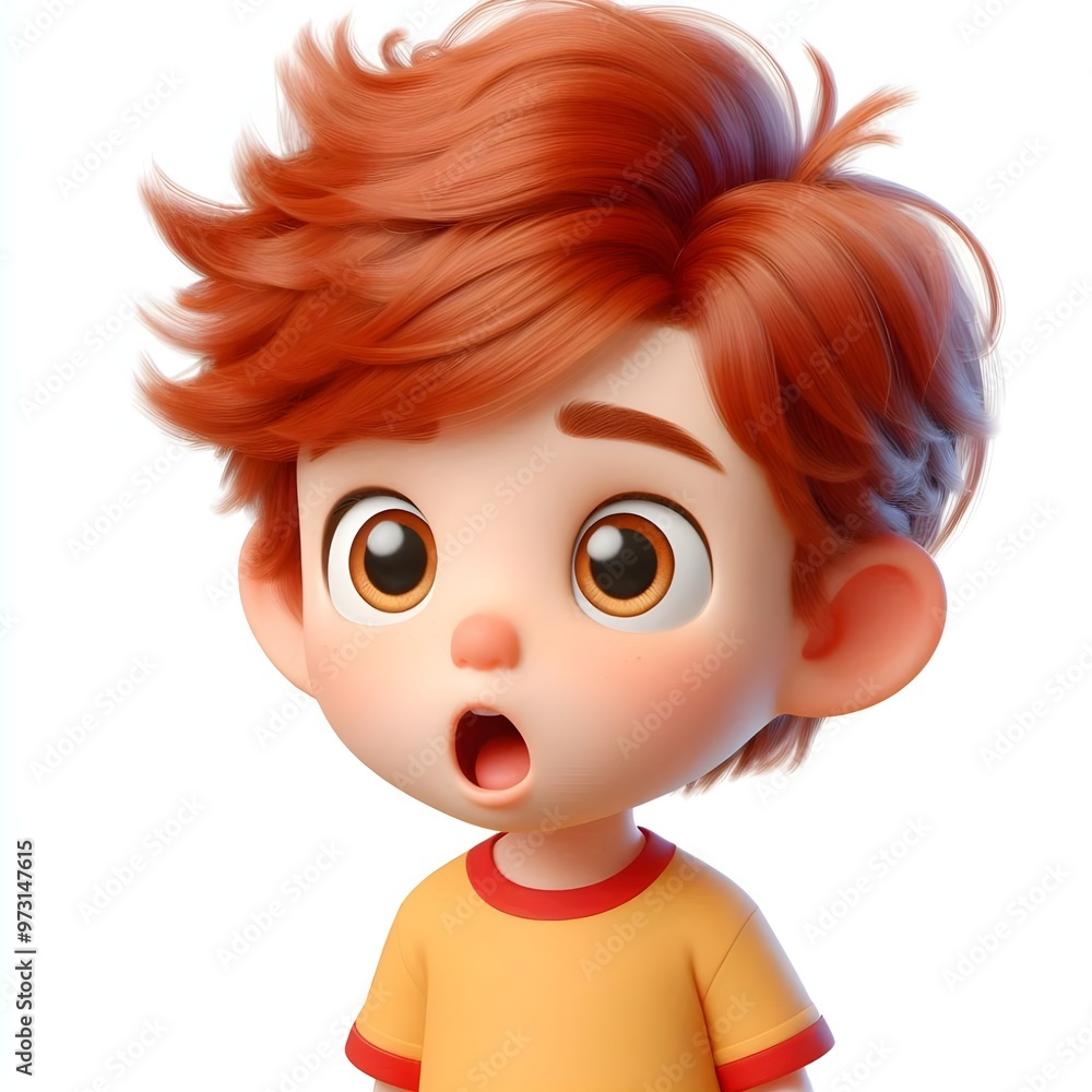 A surprised young boy with red hair and wide eyes expressing shock, fear. disbelief A surprised young boy with red hair and wide eyes expressing shock, fear. disbelief