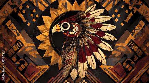 Background with tribal elements for national native american heritage month november or indigenous peoples day, reminder of historical and cultural event. Native American. Illustration photo