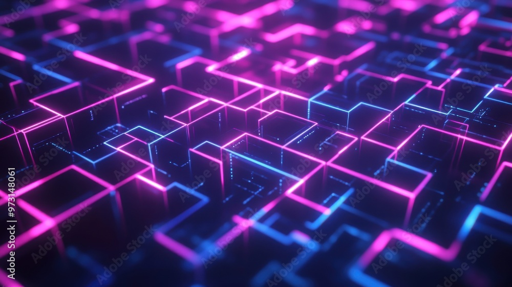 Obraz premium Abstract Neon Glowing Cubes: A Tech and Data Concept