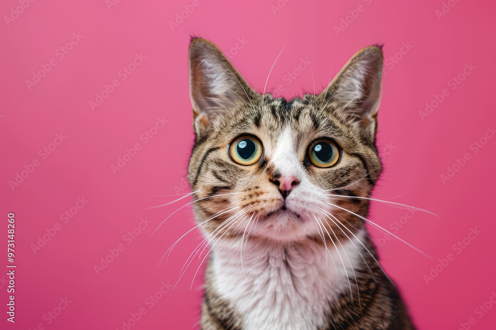 A cat with a green eye stares at the camera A cat with a green eye stares at the camera