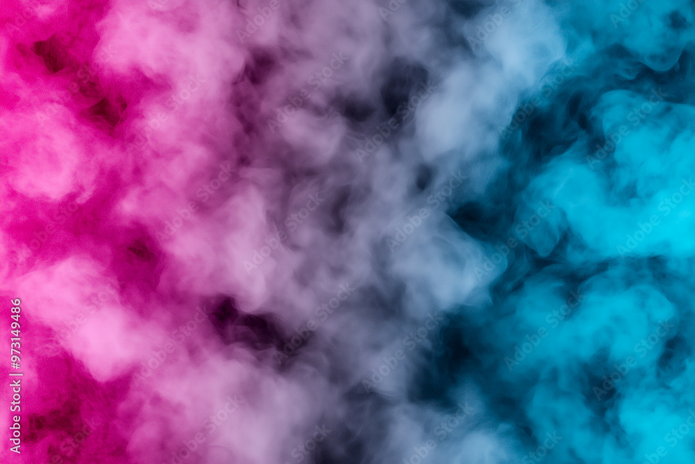 Obraz premium A colorful smokey background with pink and blue swirls. The smoke is thick and dense, creating a sense of depth and movement. The colors of the smoke contrast with the background