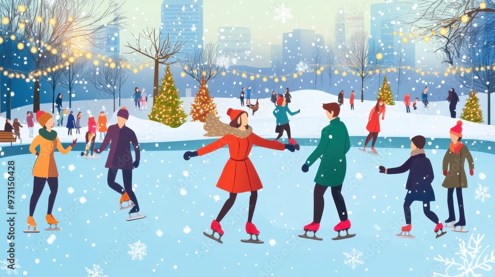Joyful Ice Skating Scene in Winter Wonderland Joyful Ice Skating Scene in Winter Wonderland