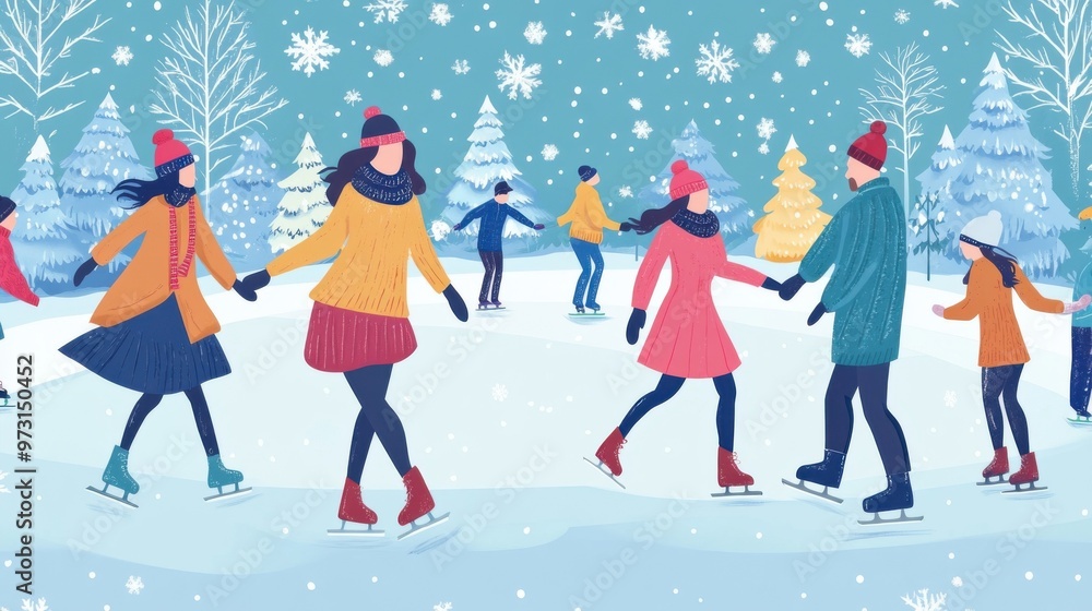 Joyful Ice Skating Scene in Winter Wonderland Joyful Ice Skating Scene in Winter Wonderland