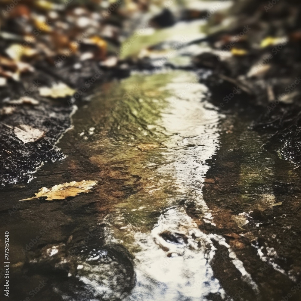 Obraz premium Tranquil Stream Surrounded by Autumn Leaves