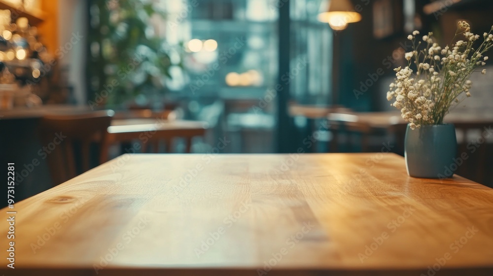 A cozy café table with a small vase of flowers, creating a warm atmosphere for patrons. A cozy café table with a small vase of flowers, creating a warm atmosphere for patrons.