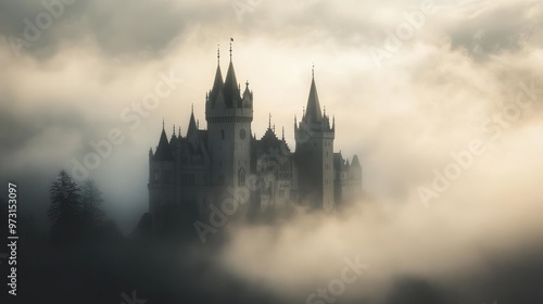 Wallpaper Mural A mystical castle emerges from the fog, evoking a sense of mystery and enchantment. Torontodigital.ca