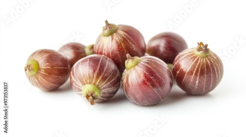 A cluster of fresh, round, striped berries on a white background.