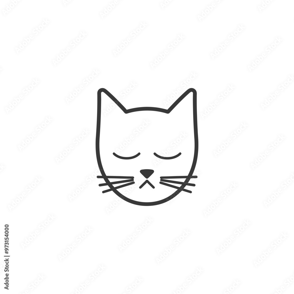 A Simple Line Drawing of a Cats Face with Closed Eyes A Simple Line Drawing of a Cats Face with Closed Eyes