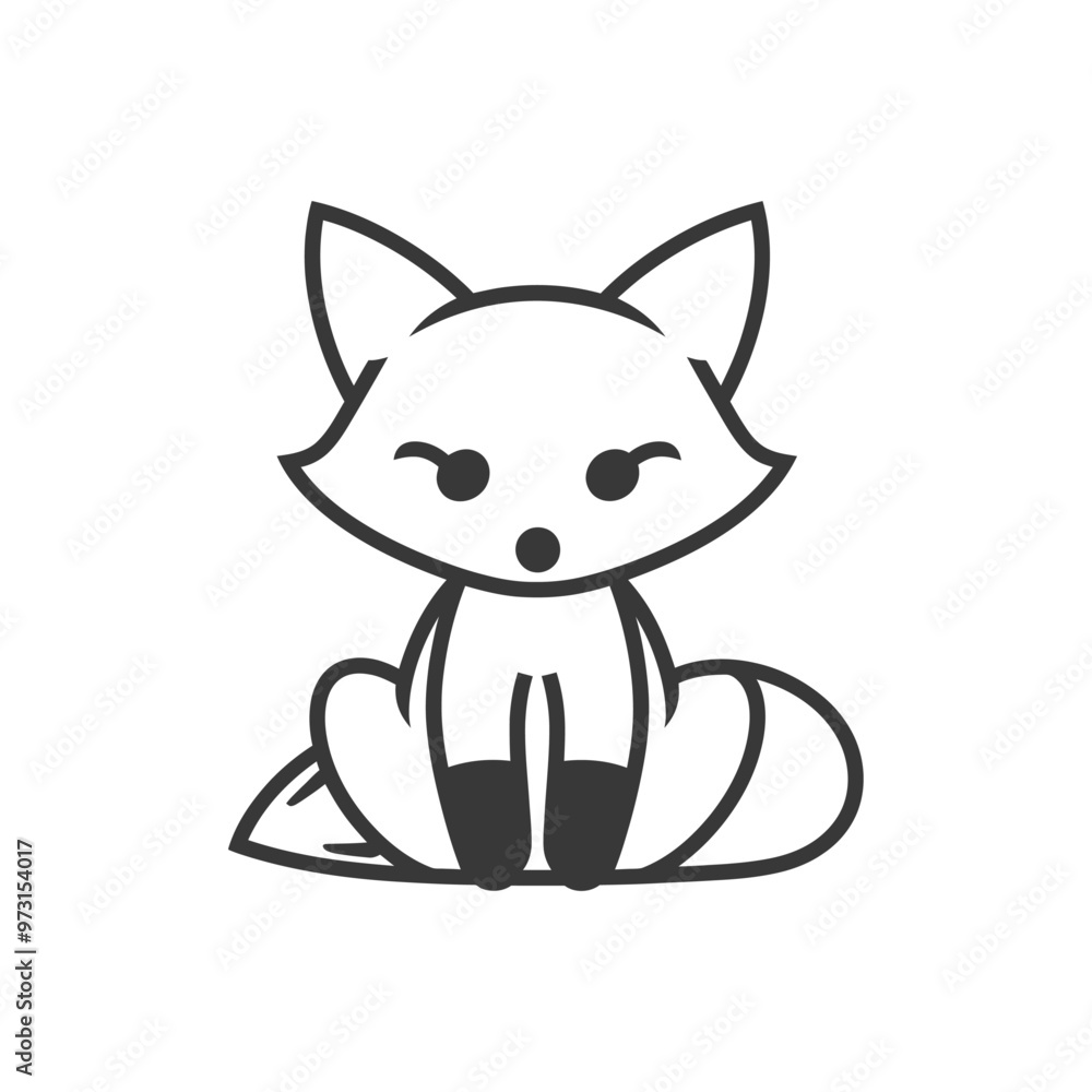 A simple line drawing of a cartoon fox sitting with its tail curled around its legs A simple line drawing of a cartoon fox sitting with its tail curled around its legs