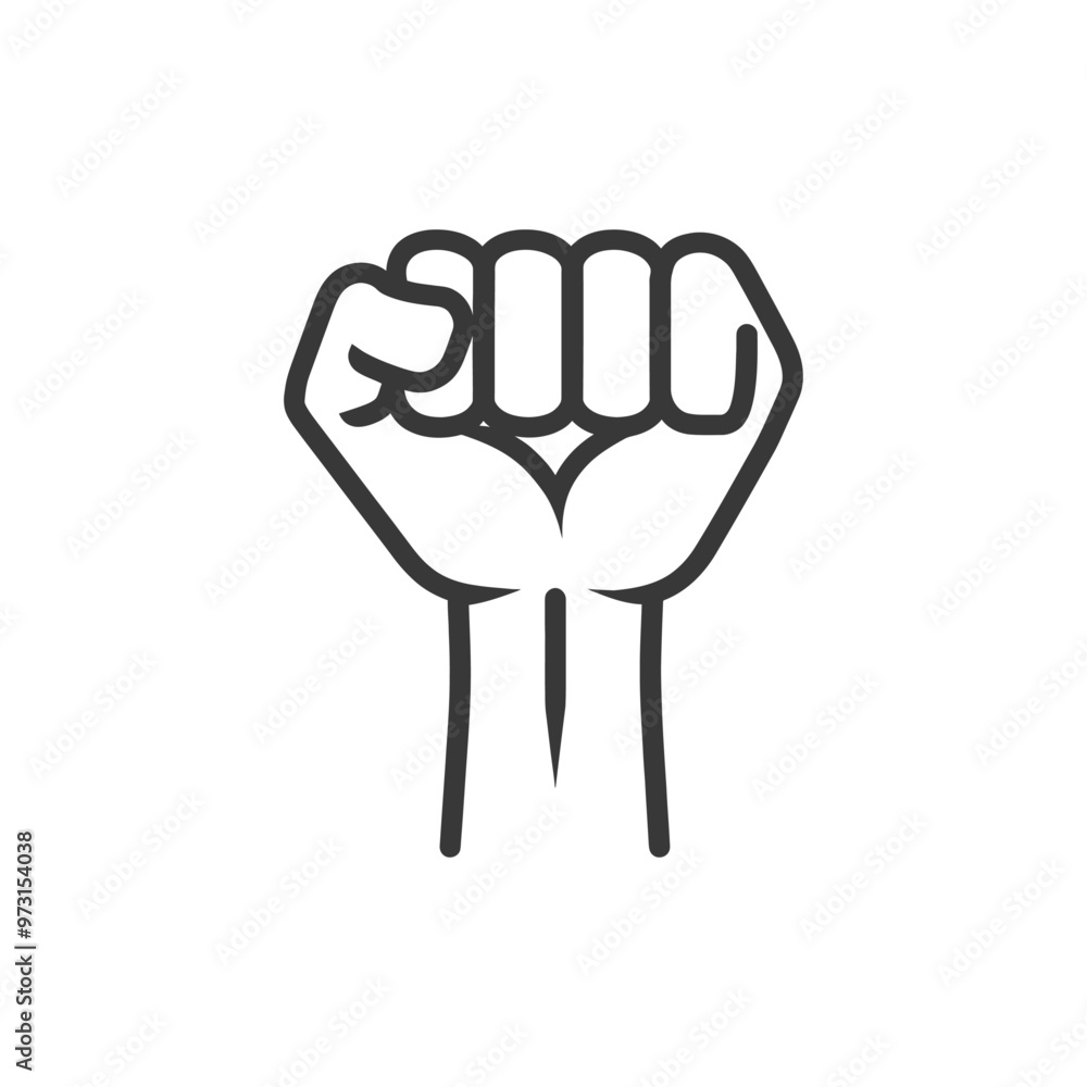 A simple line drawing of a clenched fist raised in the air A simple line drawing of a clenched fist raised in the air