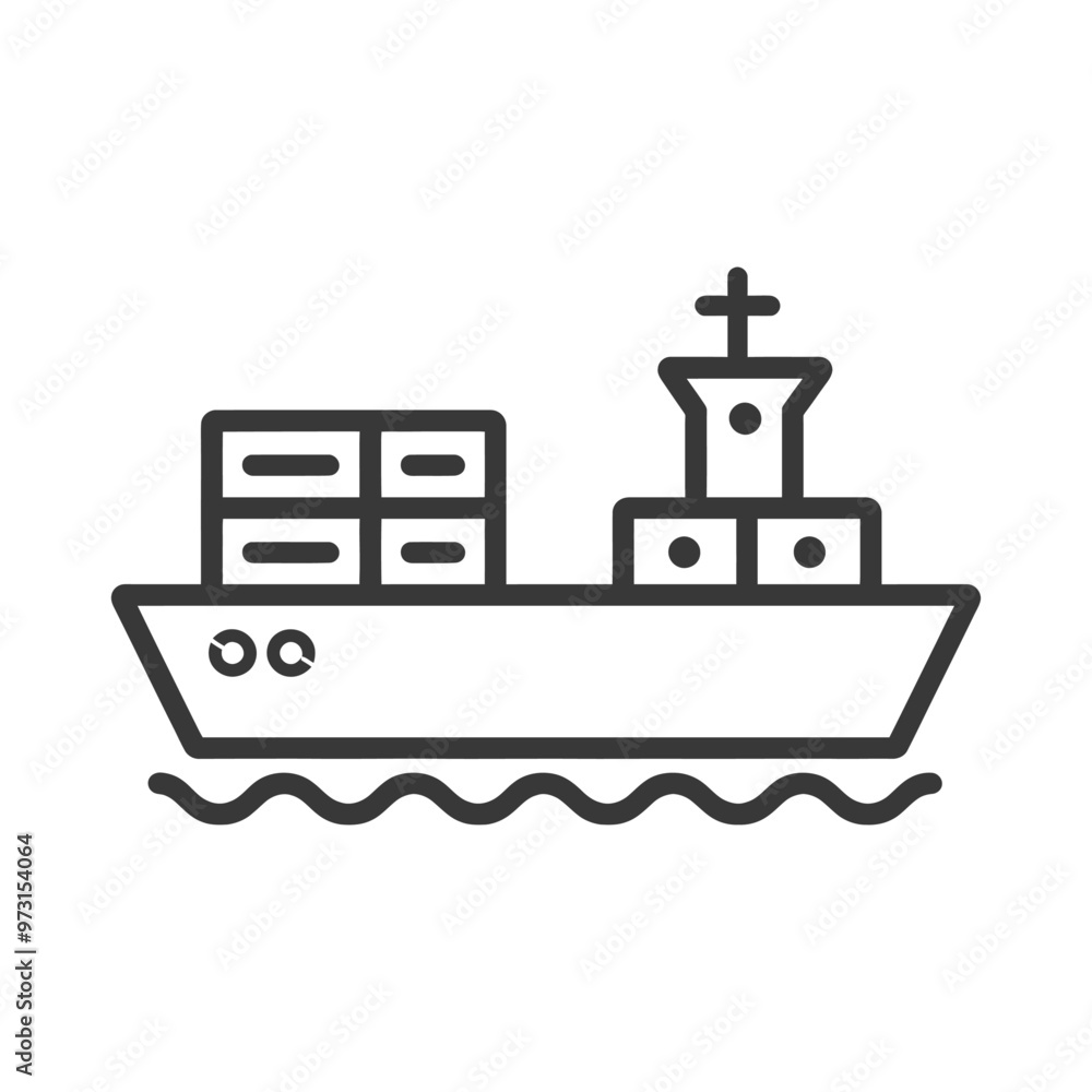 A simple line drawing of a cargo ship on the water A simple line drawing of a cargo ship on the water