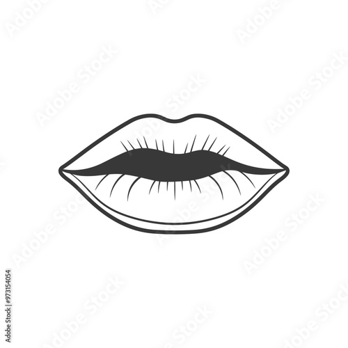 A simple line drawing of a closed mouth with a slightly parted lip
